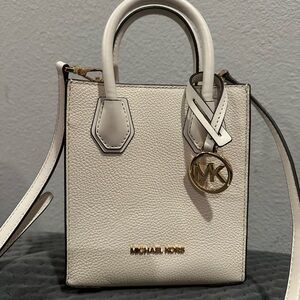 Michael Kors Cream Pebbled Leather Mini Satchel with Gold MK Charm